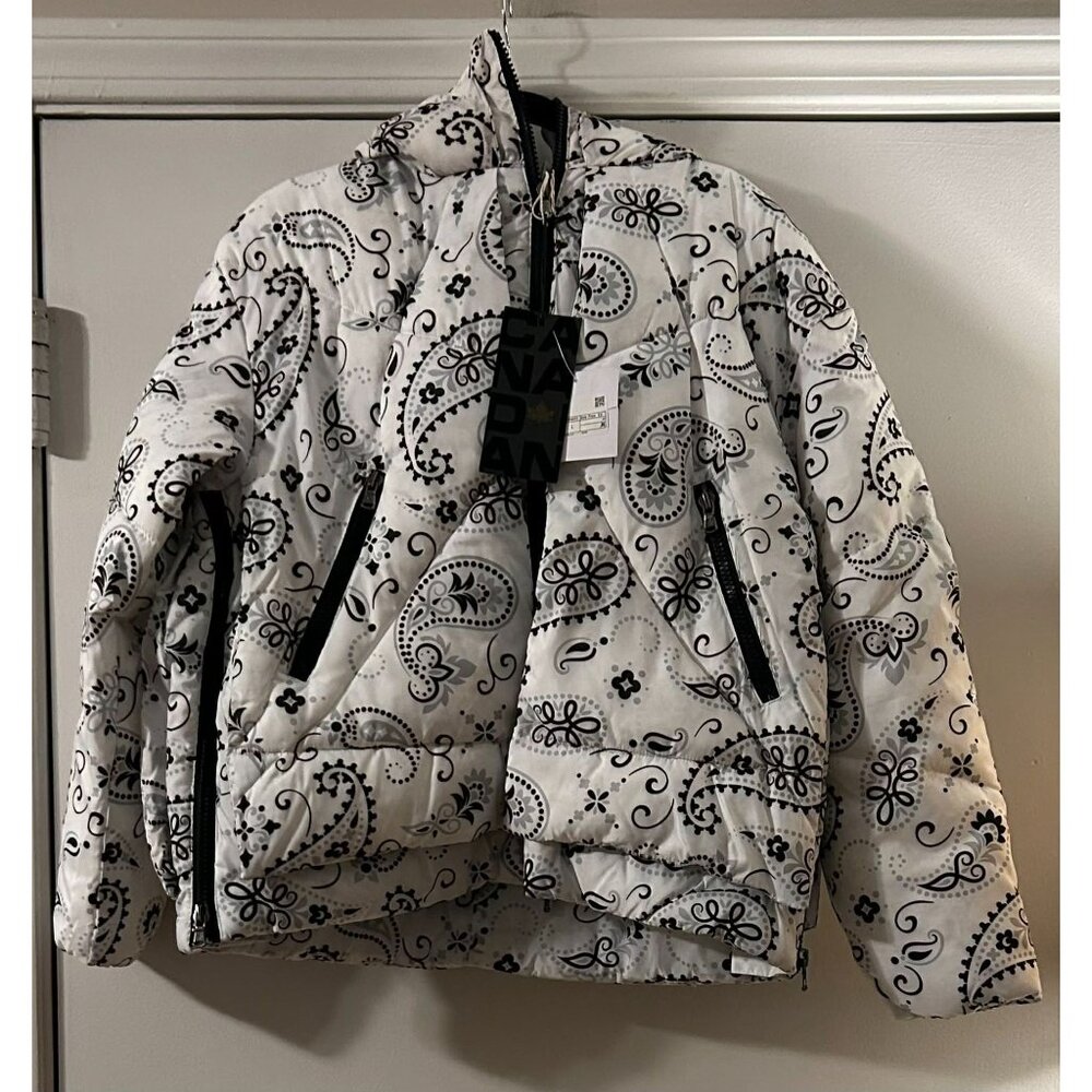 NWT $300 Canadian Giacca Donna Eugenie Bandana Paisley Puffer Jacket White Sz L - Picture 2 of 5
